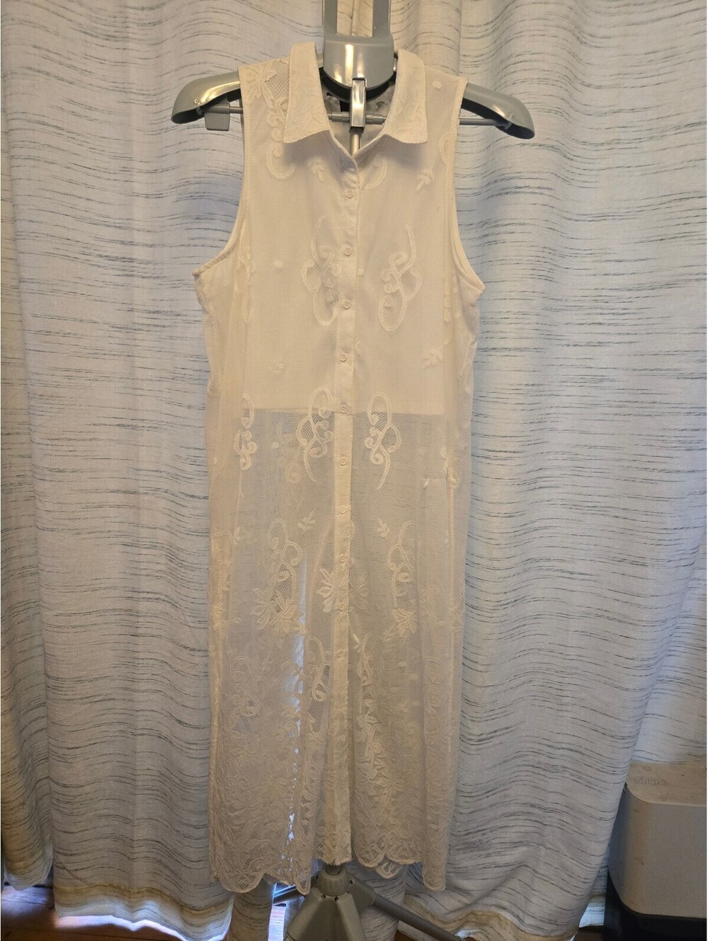 Material Girl White Lace Sleeveless Duster Cover Up Button Front Women's XL